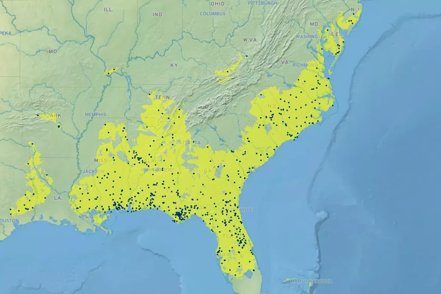 Nyssa biflora Native Range