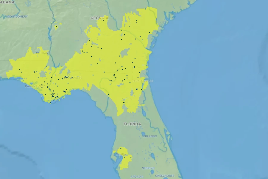 Nyssa ogeche Native Range