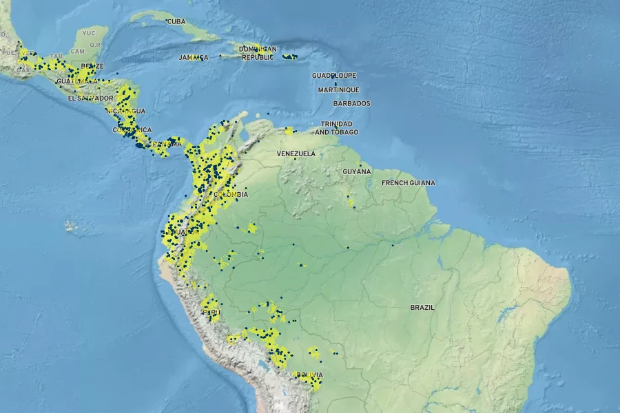 Ochroma pyramidale Native Range