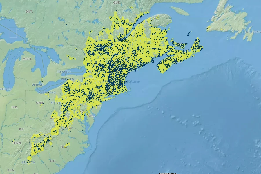 Oclemena acuminata Native Range