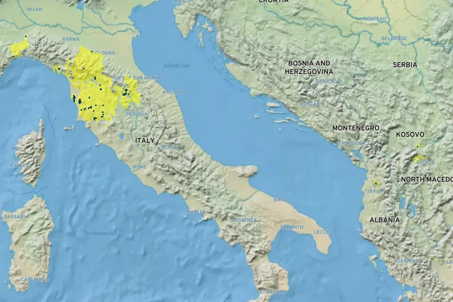 Odontarrhena bertolonii Native Range