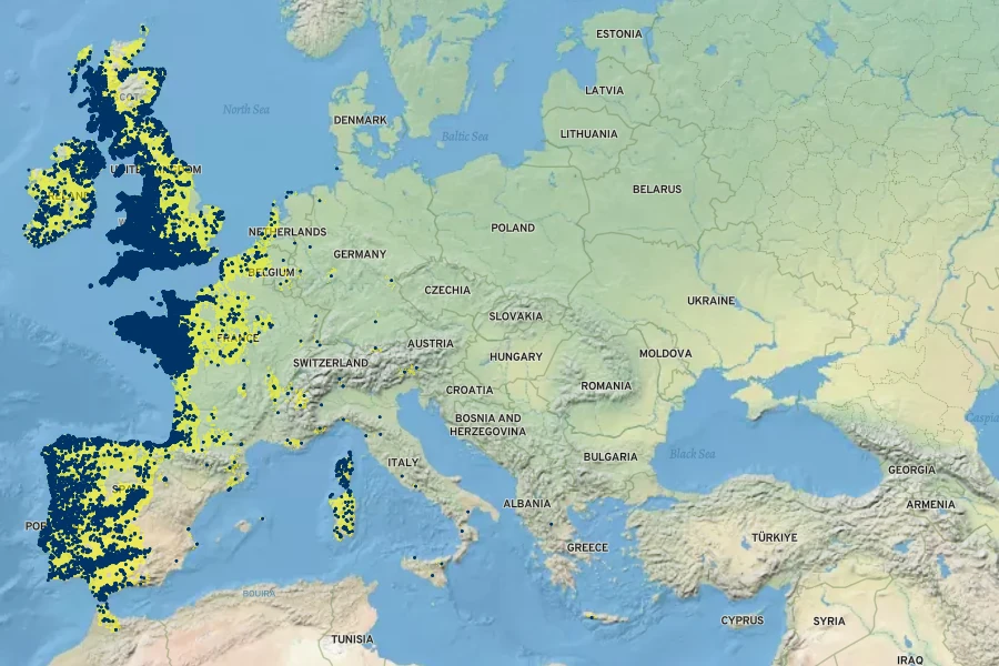 Oenanthe crocata Native Range
