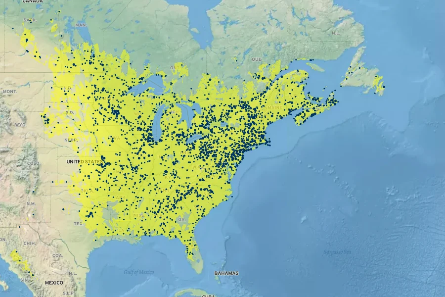 Oenothera biennis Native Range