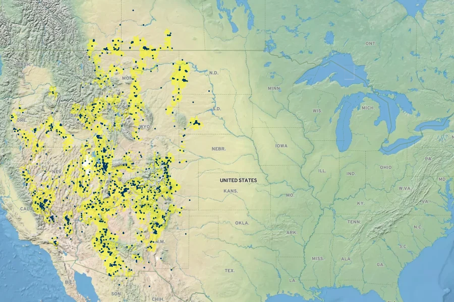 Oenothera cespitosa Native Range