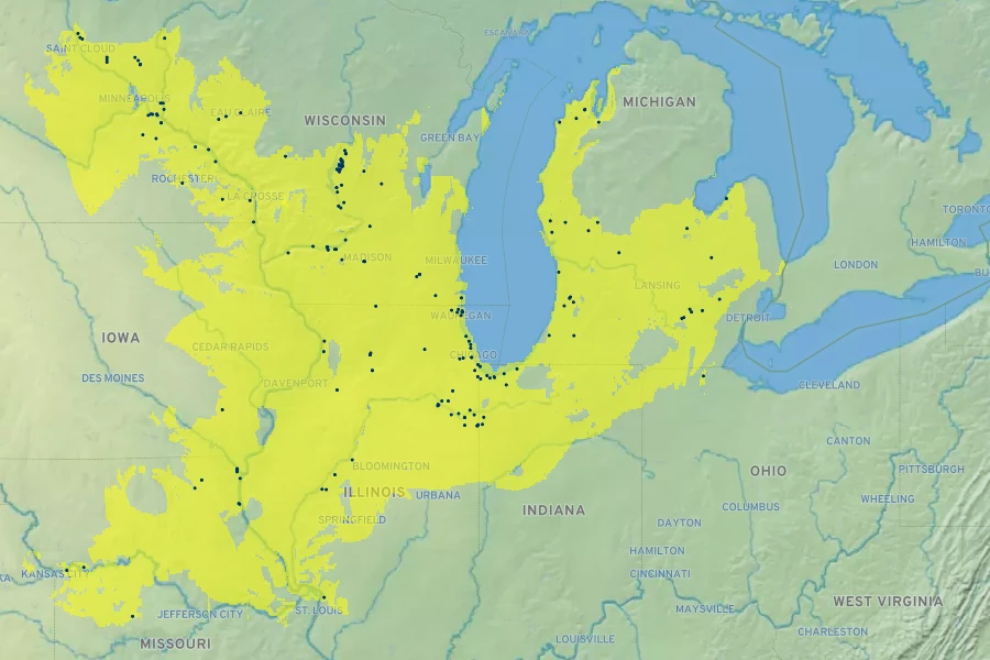 Oenothera clelandii Native Range
