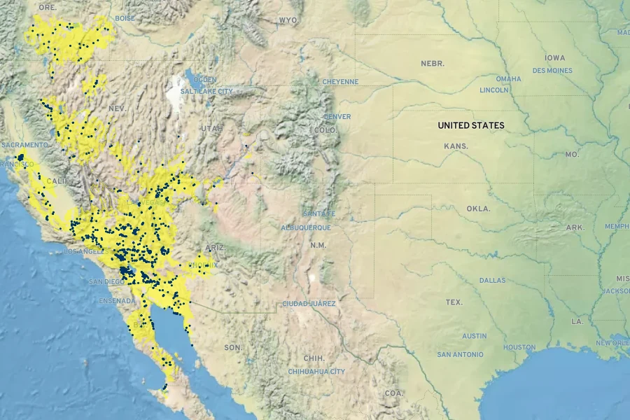 Oenothera deltoides Native Range