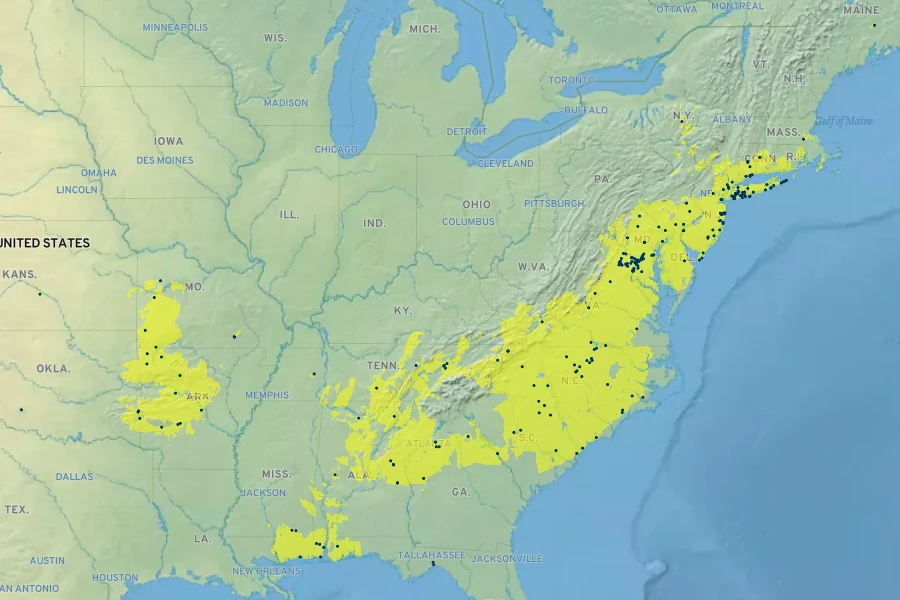 Oenothera fruticosa Native Range