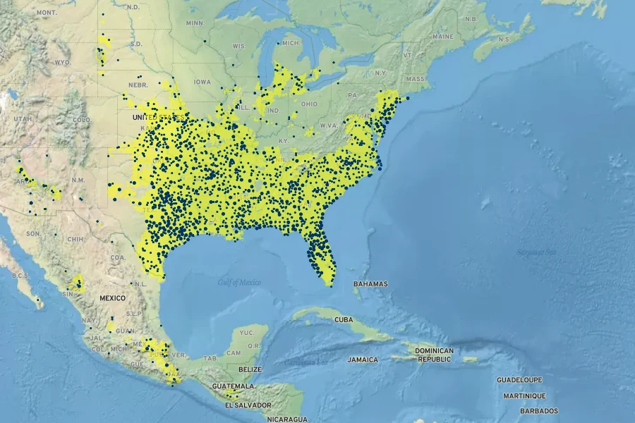 Oenothera laciniata Native Range