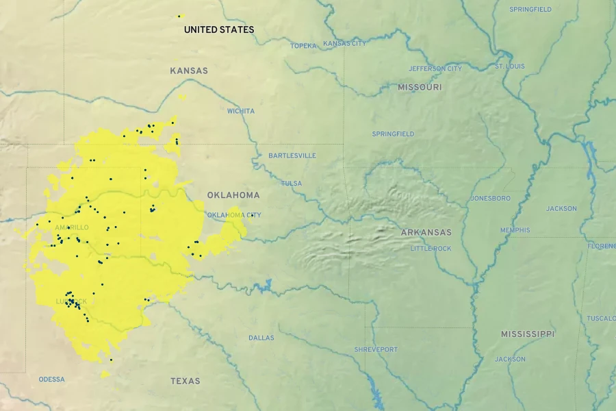 Oenothera macrocarpa subsp. incana Native Range