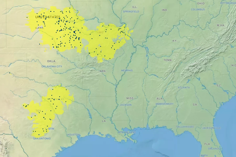 Oenothera macrocarpa subsp. macrocarpa Native Range