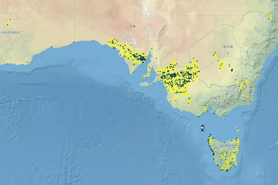 Olearia lepidophylla Native Range