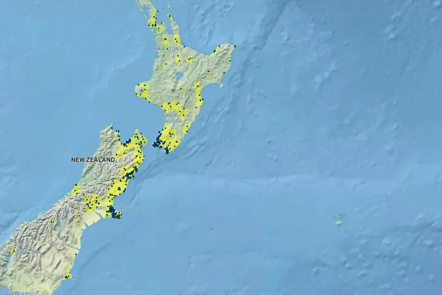 Olearia paniculata Native Range