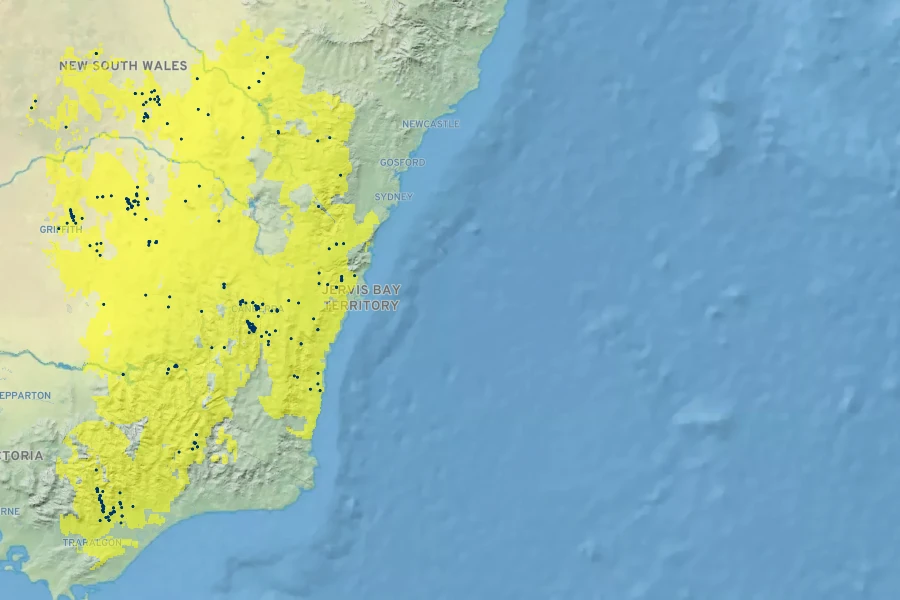Olearia tenuifolia Native Range