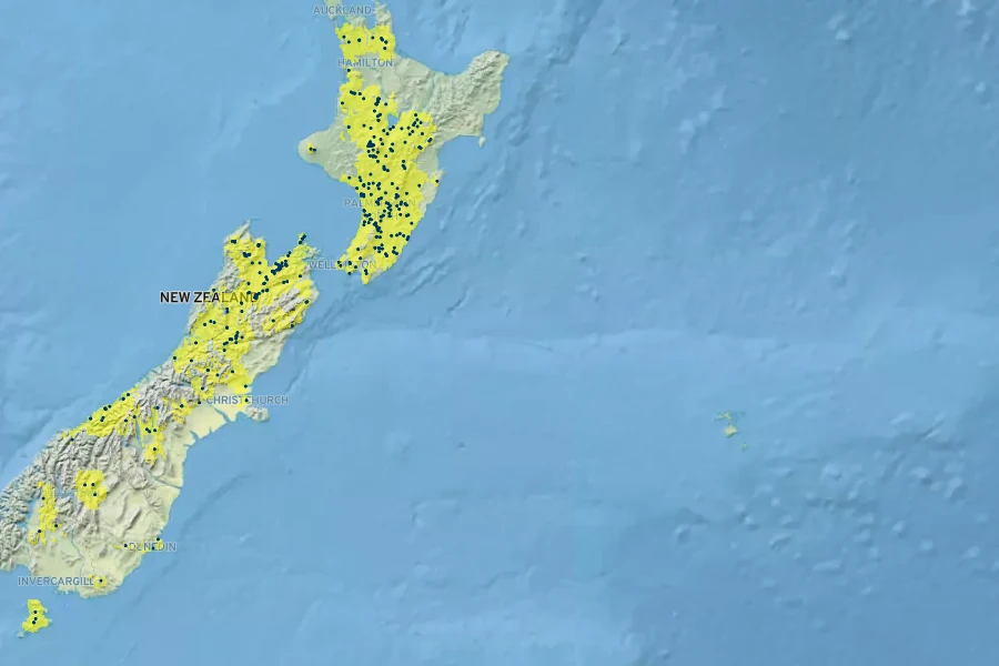 Olearia virgata Native Range