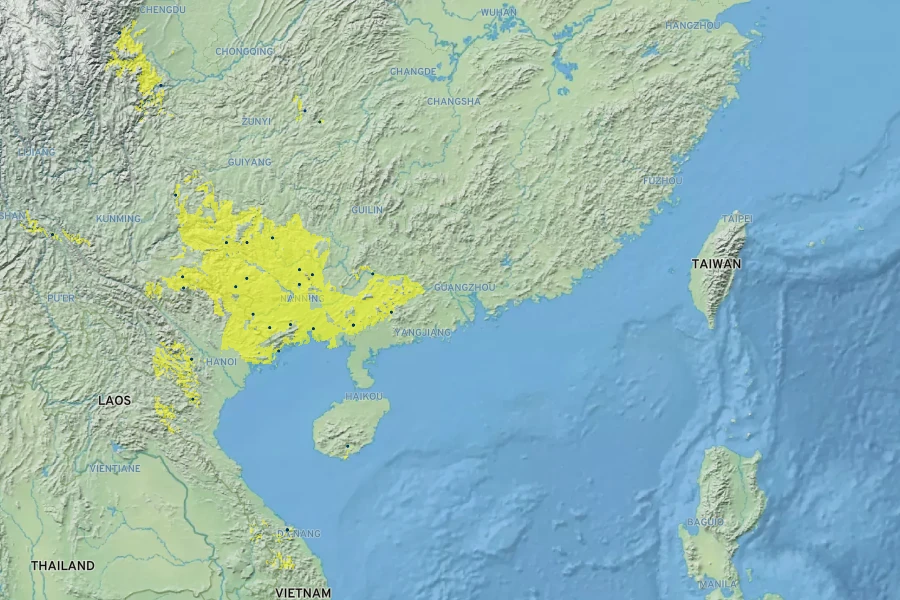 Ophiopogon chingii Native Range