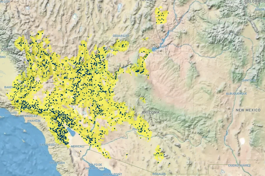 Opuntia basilaris Native Range