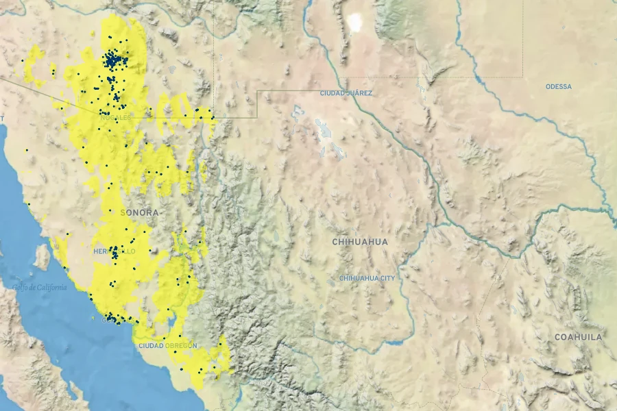 Opuntia gosseliniana Native Range