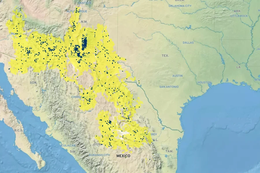 Opuntia macrocentra Native Range