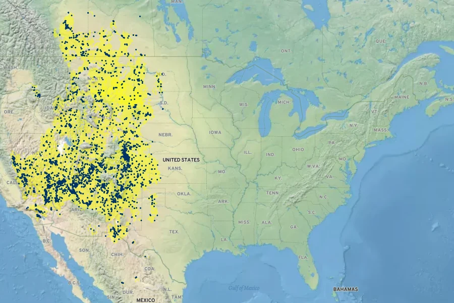 Opuntia polyacantha Native Range
