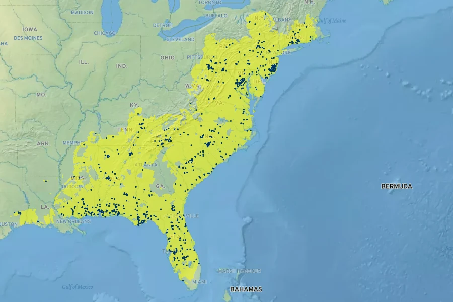 Orontium aquaticum Native Range