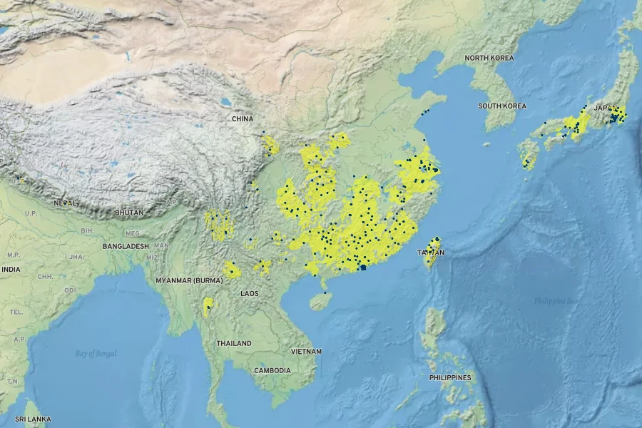 Osmanthus fragrans Native Range