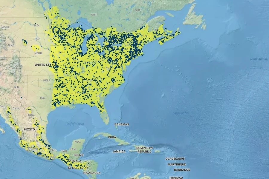 Ostrya virginiana Native Range