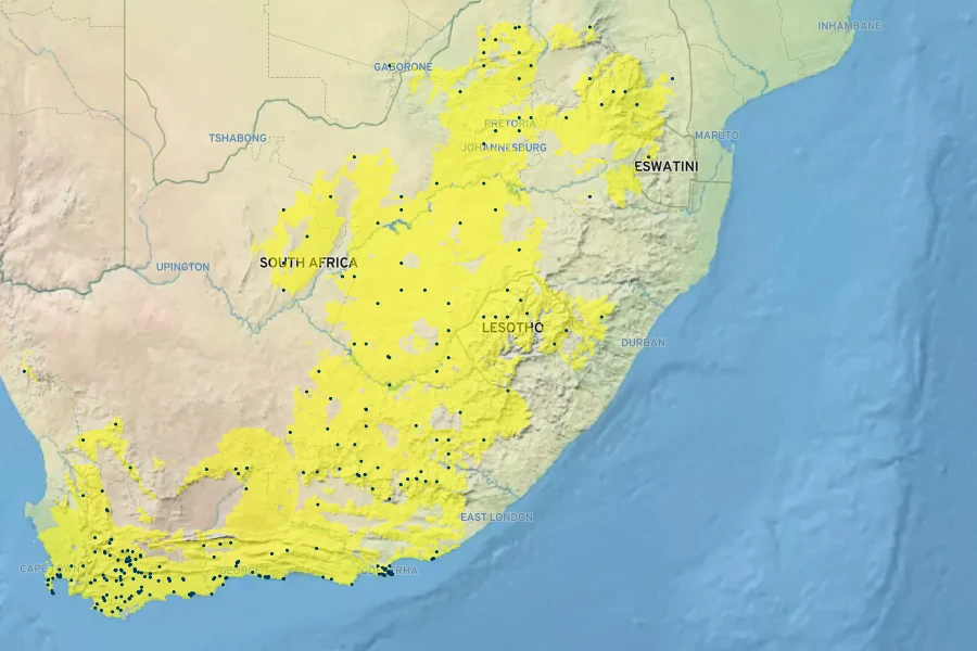 Oxalis depressa Native Range