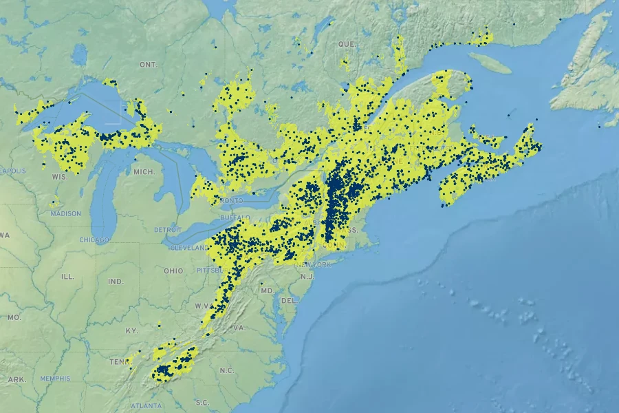 Oxalis montana Native Range