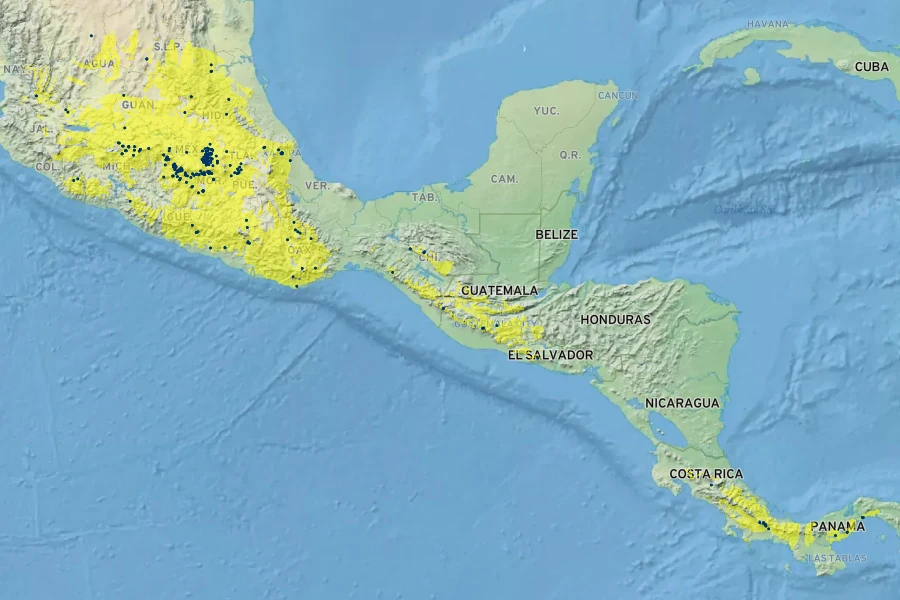 Oxalis tetraphylla Native Range