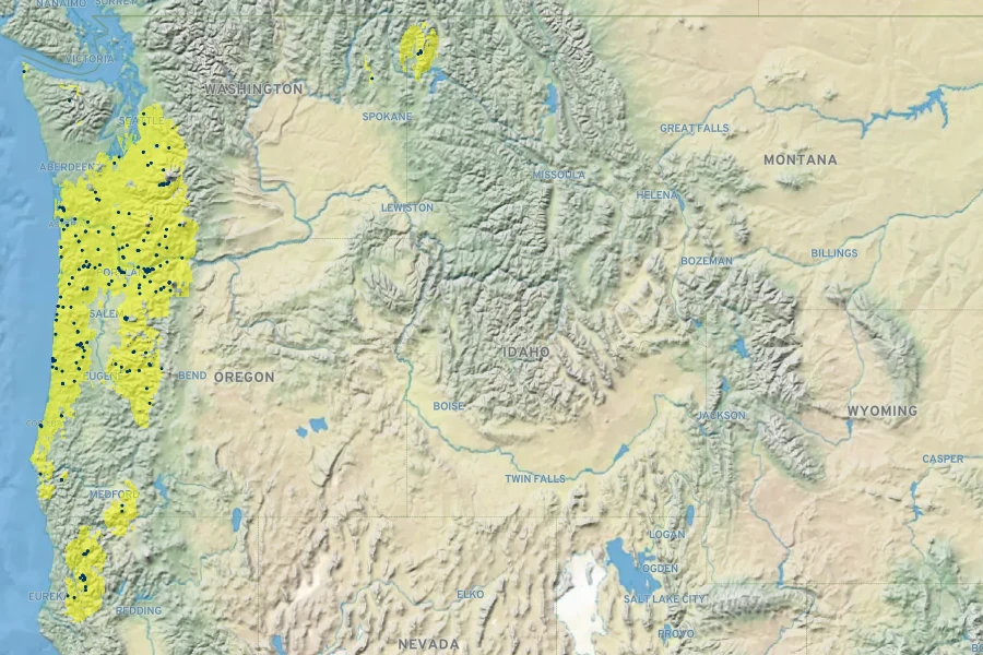 Oxalis trilliifolia Native Range