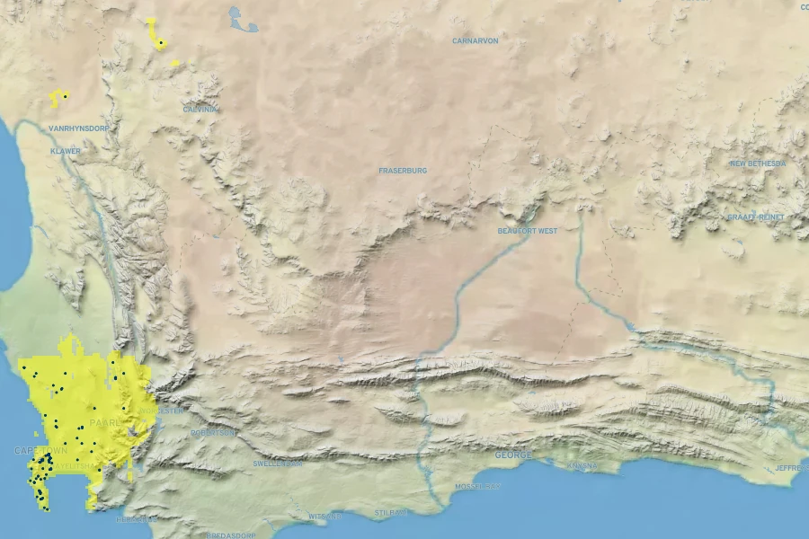 Oxalis versicolor Native Range