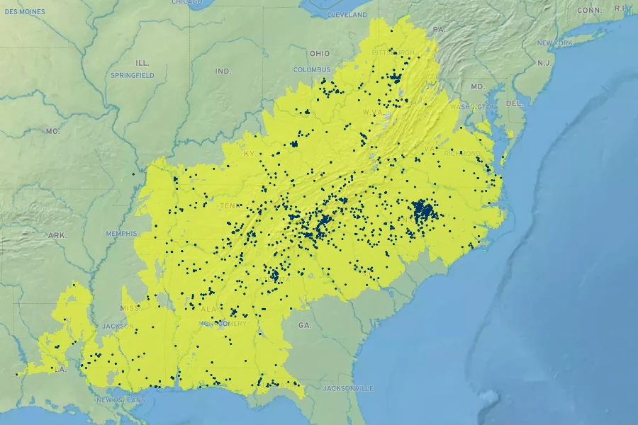 Oxydendrum arboreum Native Range