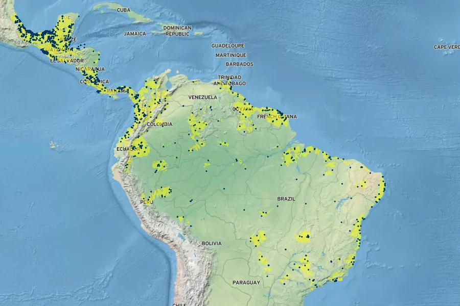 Pachira aquatica Native Range
