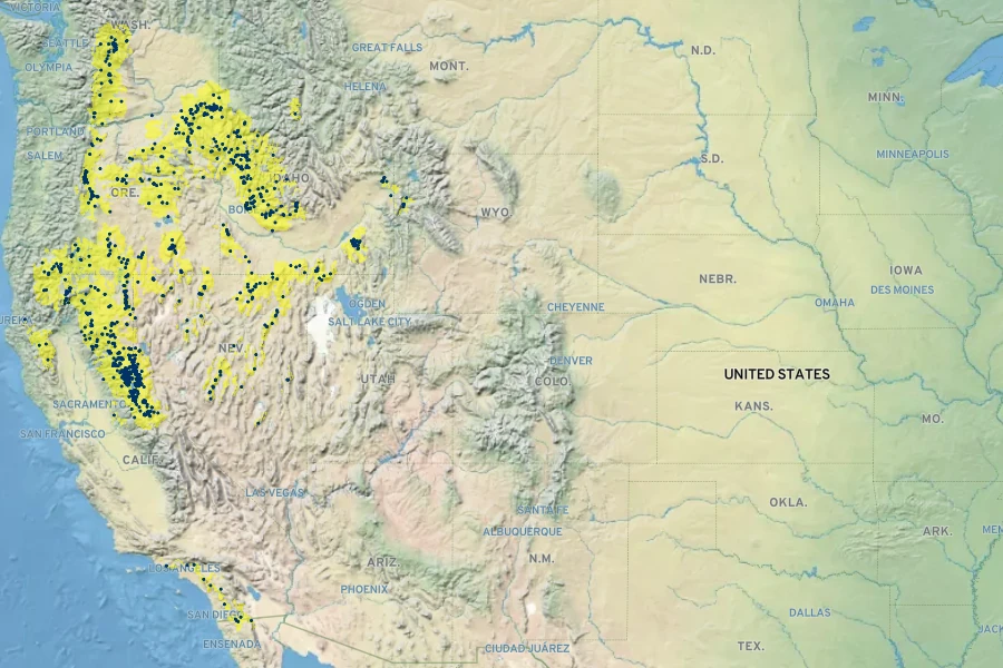 Paeonia brownii Native Range