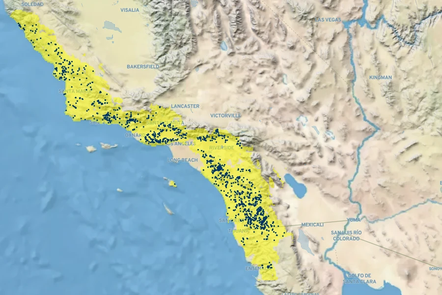 Paeonia californica Native Range