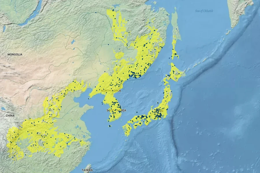 Paeonia obovata Native Range