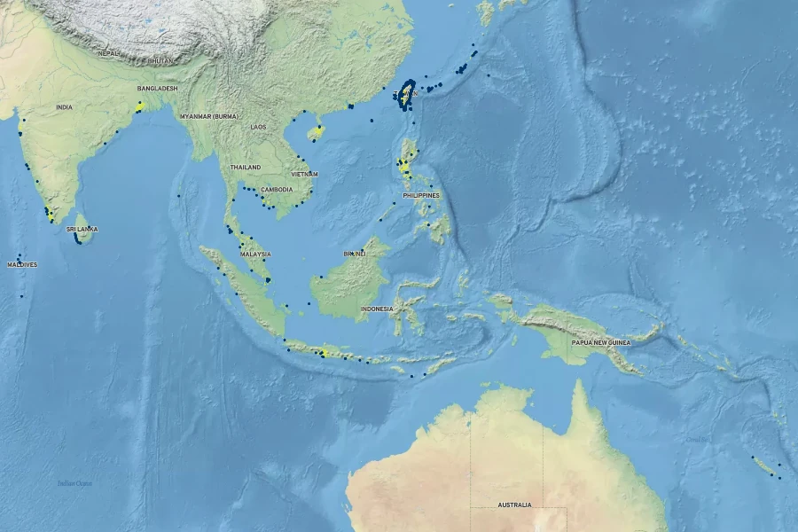 Pandanus odorifer Native Range