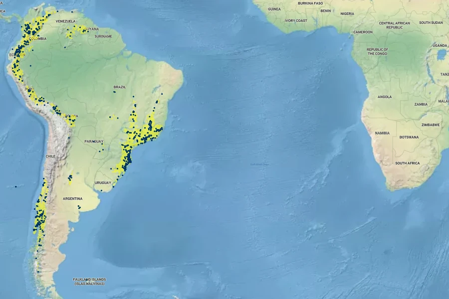 Parablechnum chilense Native Range