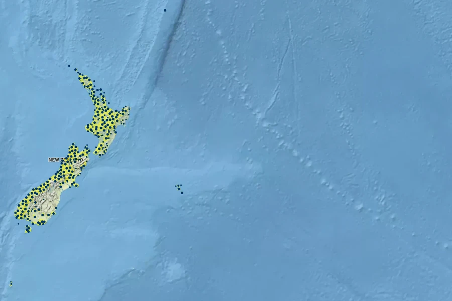 Parablechnum novae-zelandiae Native Range