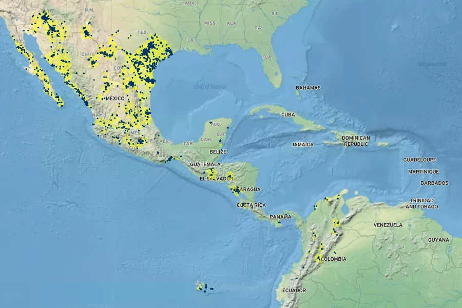 Parkinsonia aculeata Native Range