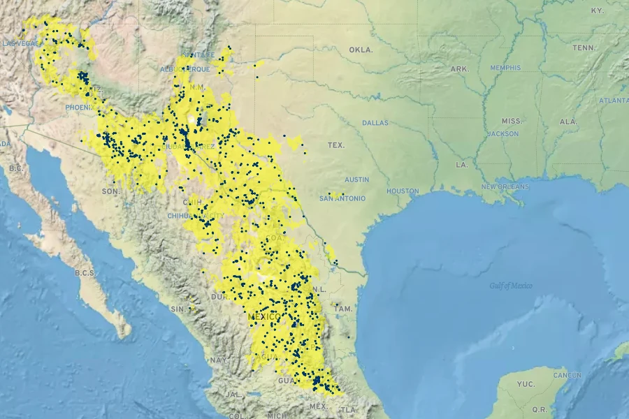 Parthenium incanum Native Range
