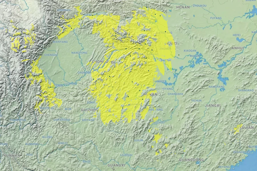 Parthenocissus henryana Native Range