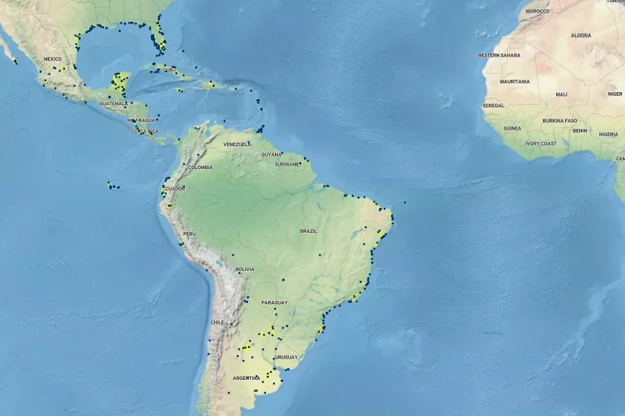 Paspalum vaginatum Native Range