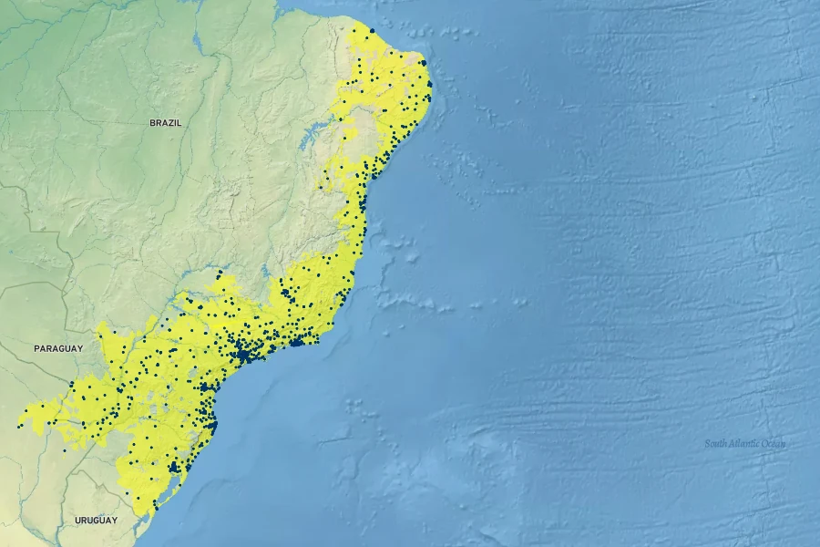 Passiflora edulis Native Range