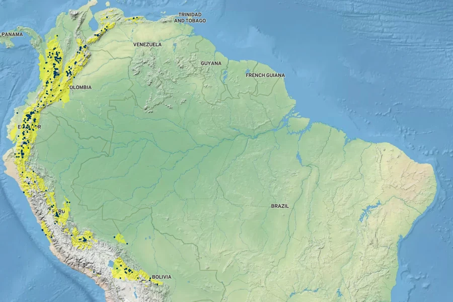 Passiflora ligularis Native Range