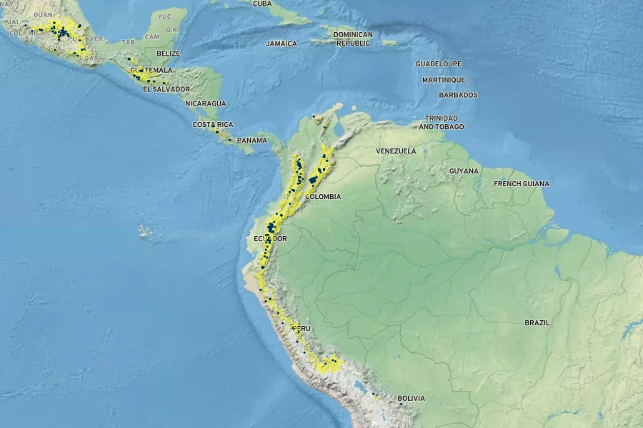 Passiflora tarminiana Native Range