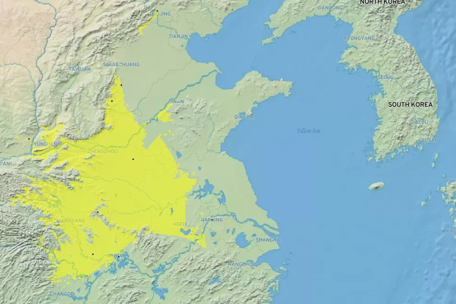 Paulownia elongata Native Range