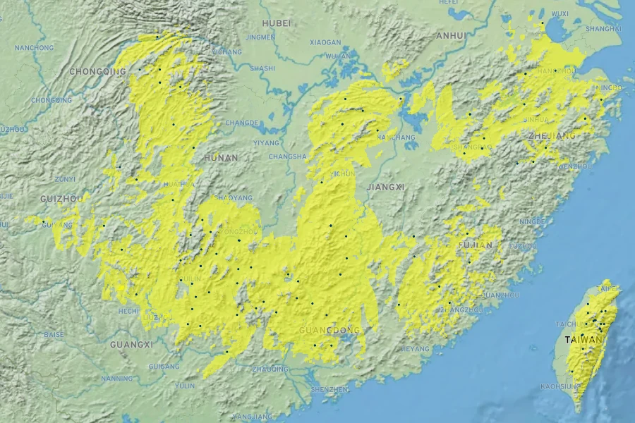 Paulownia kawakamii Native Range