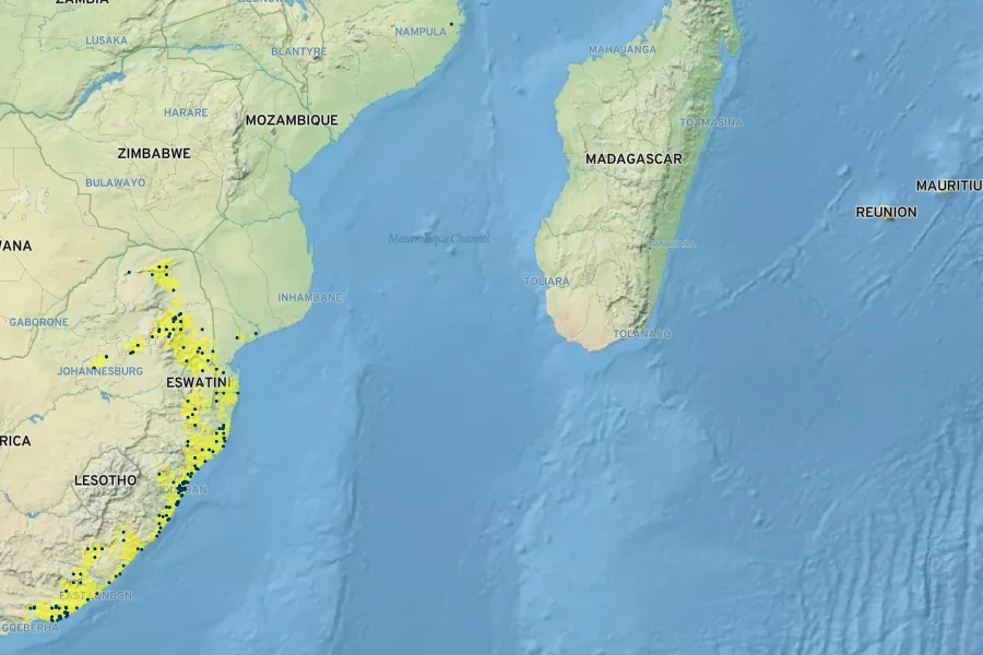 Pavetta lanceolata Native Range