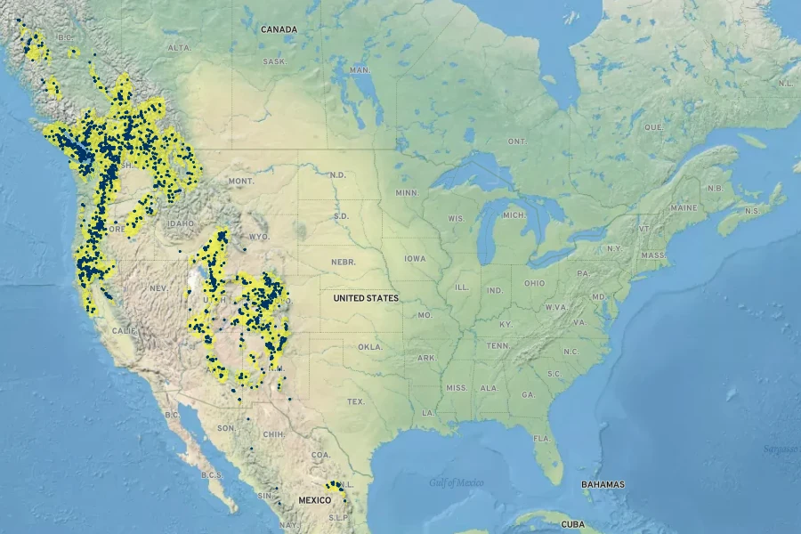 Paxistima myrsinites Native Range